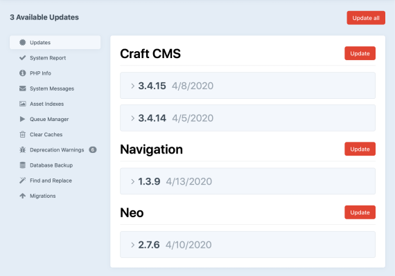 craft updates available